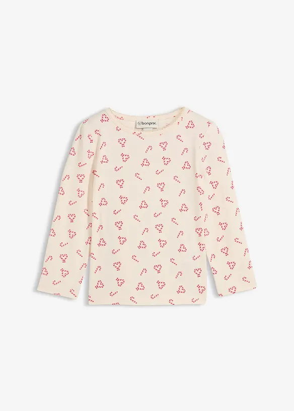 Langarmshirt aus elastischem Bio-Baumwoll-Mix in beige von vorne - bonprix