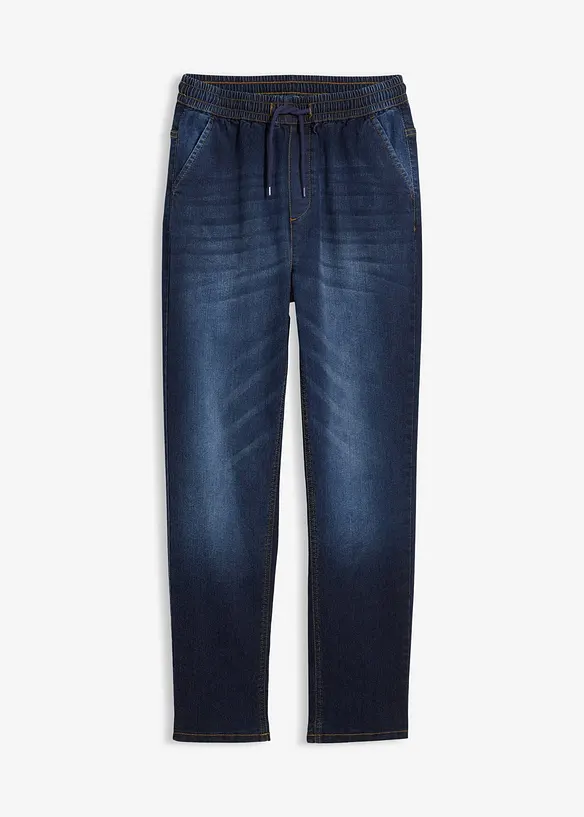 Thermo Regular Fit Schlupfjeans mit Jerseyfutter, Straight in blau von vorne - bonprix