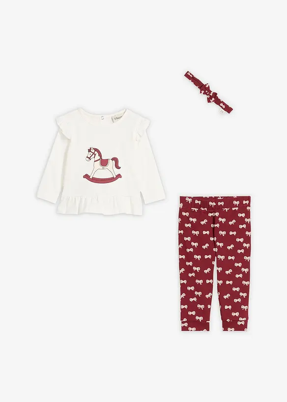 Set aus Longshirt, Leggings und Stirnband aus reiner Bio-Baumwolle (3-tlg.Set) in rot - bonprix