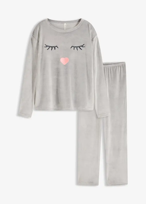 Loungewear Samt Hausanzug in grau von vorne - bonprix