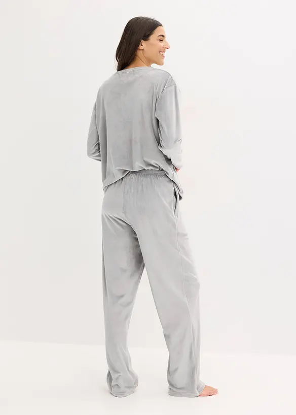Loungewear Samt Hausanzug in grau von hinten (Totalaufnahme) - bonprix