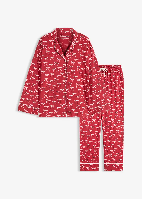 Pyjama aus reiner Baumwolle in rot von vorne - bonprix