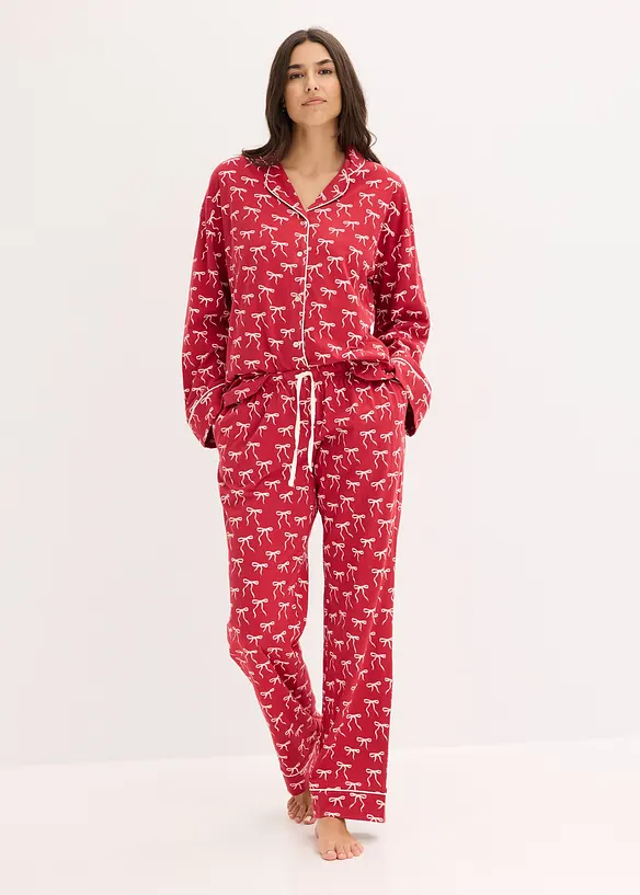 Pyjama aus reiner Baumwolle in rot von vorne (Totalaufnahme) - bonprix