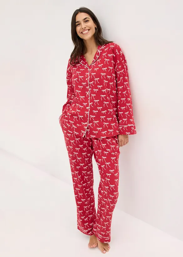 Pyjama aus reiner Baumwolle in rot im Look von vorne (Totalaufnahme) - bonprix