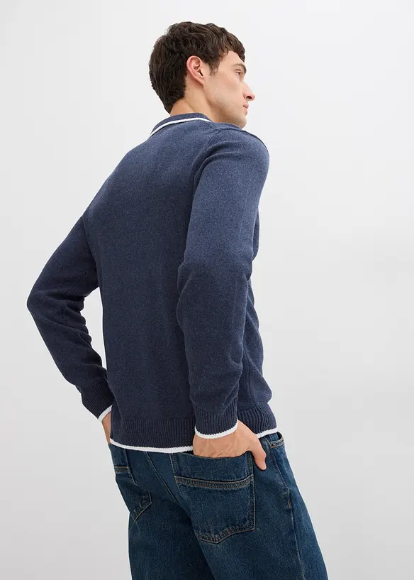 Polo Pullover mit recycelter Baumwolle in blau von hinten (im Anschnitt) - bonprix