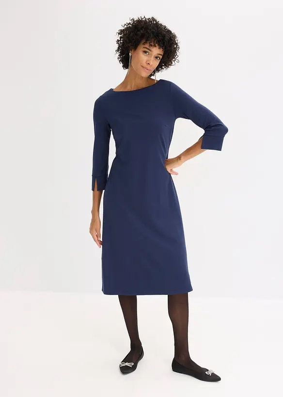 Kleid aus Punto di Roma in blau von vorne (Totalaufnahme) - bonprix