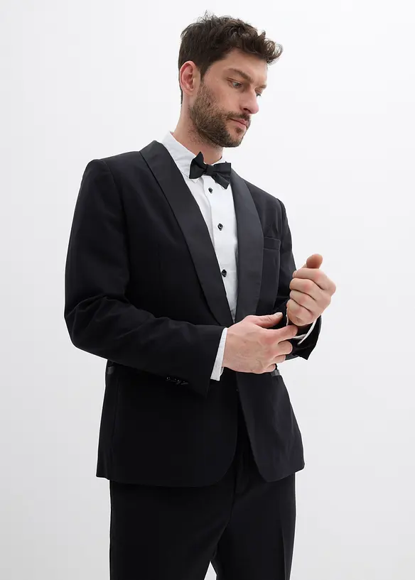 Smoking-Sakko mit Stretch-Anteil in Slim Fit in schwarz von vorne (im Anschnitt) - bonprix