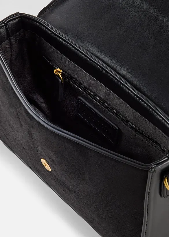 Kleine Umhängetasche mit Schnallendetail in schwarz geöffnet - bonprix