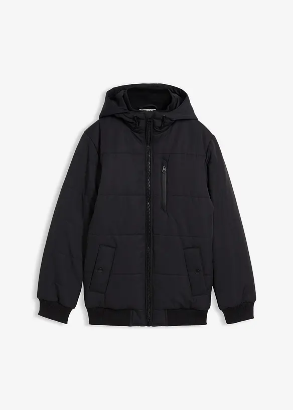 Winter-Steppjacke in Blousonform mit Kapuze in schwarz von vorne - bonprix