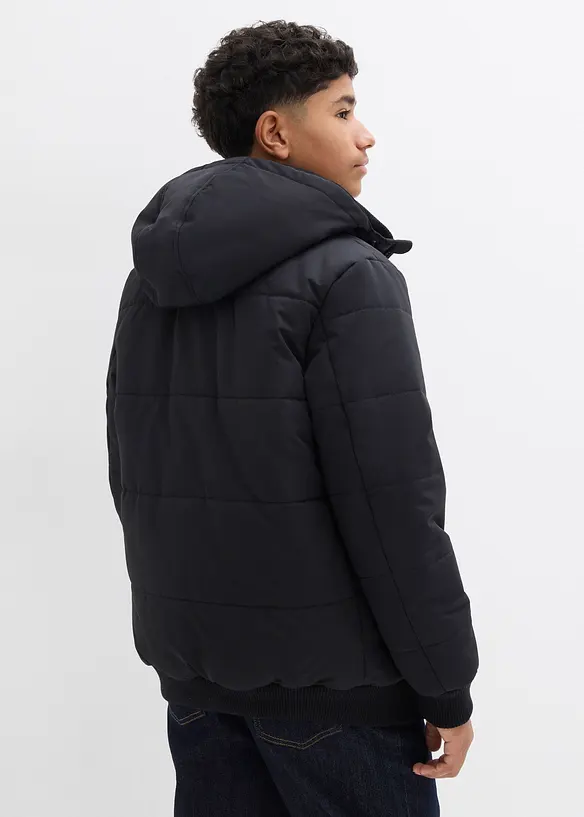 Winter-Steppjacke in Blousonform mit Kapuze in schwarz von hinten (im Anschnitt) - bonprix