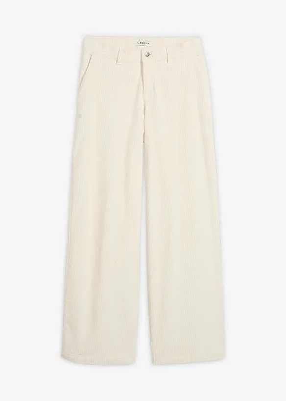 Weite Cordhose aus Baumwoll-Mix in weiß von vorne - bonprix Weite Cordhose aus Baumwoll-Mix in weiß von vorne - bonprix