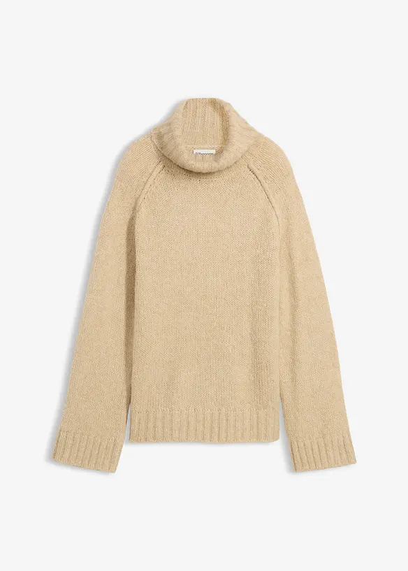 Oversize Grobstrickpullover in beige von vorne - bonprix