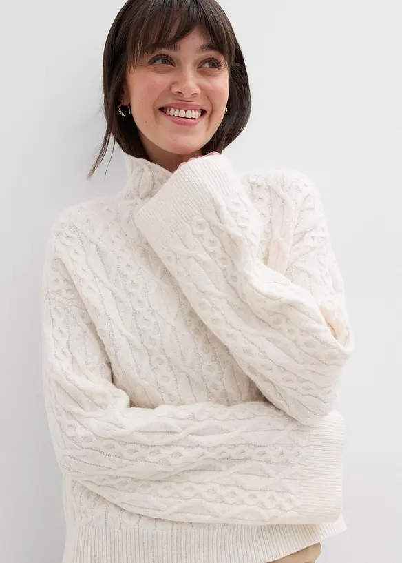 Zopfstrick Pullover in weiß von vorne (im Anschnitt) - bonprix Zopfstrick Pullover in weiß von vorne (im Anschnitt) - bonprix