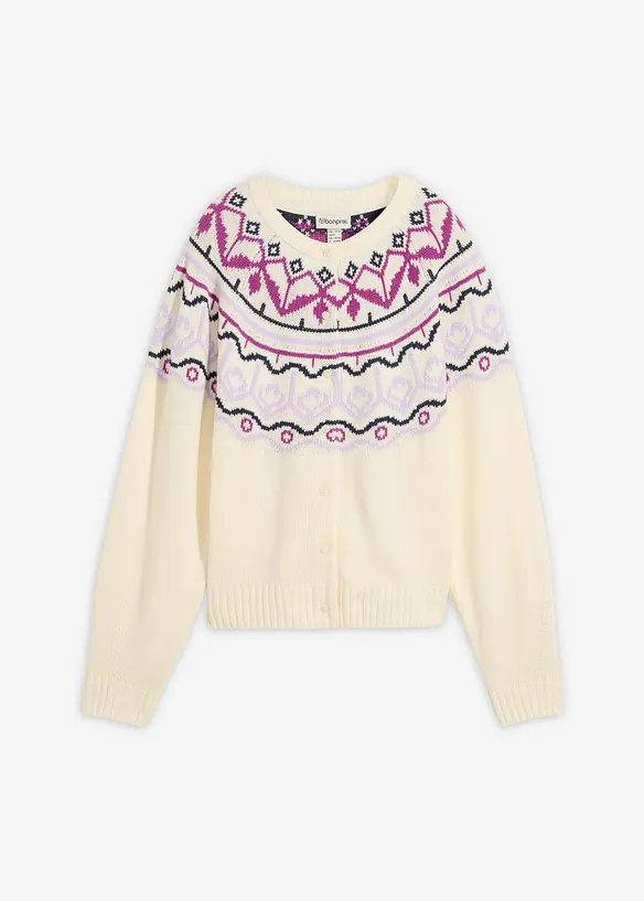 Oversize Norweger-Strickjacke in weiß von vorne - bonprix