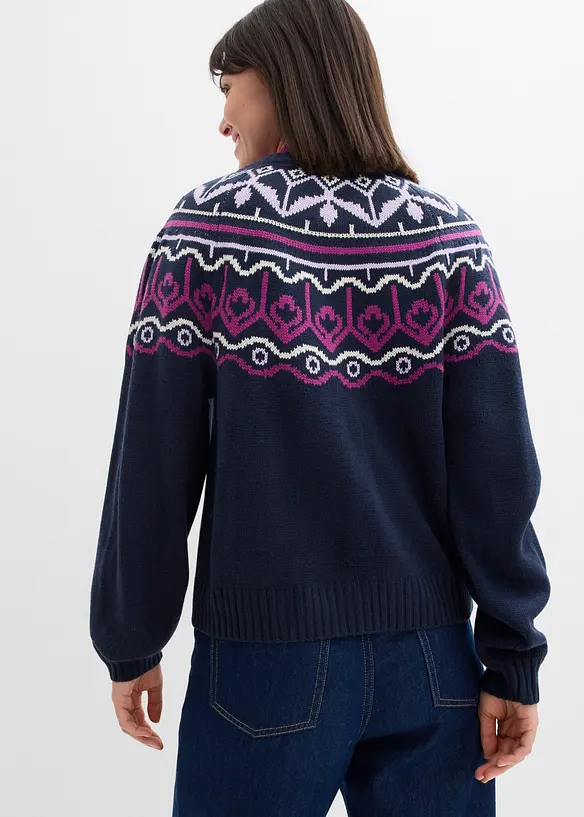 Oversize Norweger-Strickjacke in blau von hinten (im Anschnitt) - bonprix Oversize Norweger-Strickjacke in blau von hinten (im Anschnitt) - bonprix