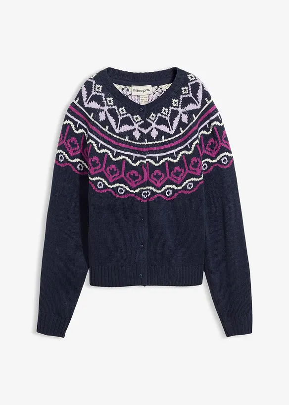 Oversize Norweger-Strickjacke in blau von vorne - bonprix Oversize Norweger-Strickjacke in blau von vorne - bonprix