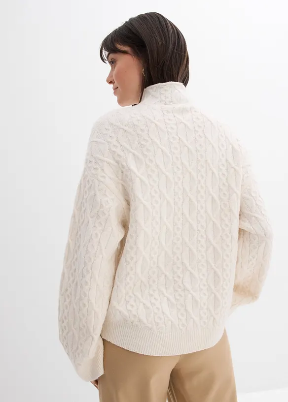 Zopfstrick Pullover in weiß von hinten (im Anschnitt) - bonprix Zopfstrick Pullover in weiß von hinten (im Anschnitt) - bonprix