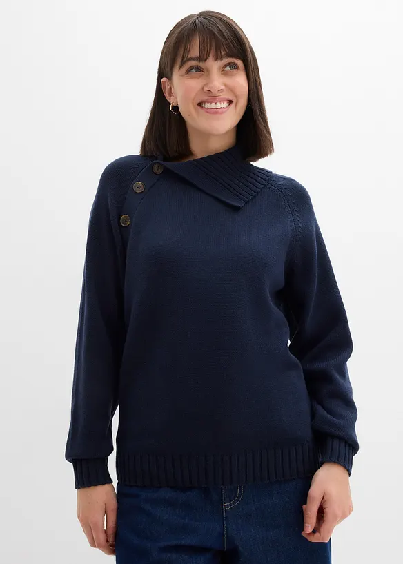 Asymmetrischer Pullover in blau von vorne (im Anschnitt) - bonprix Asymmetrischer Pullover in blau von vorne (im Anschnitt) - bonprix