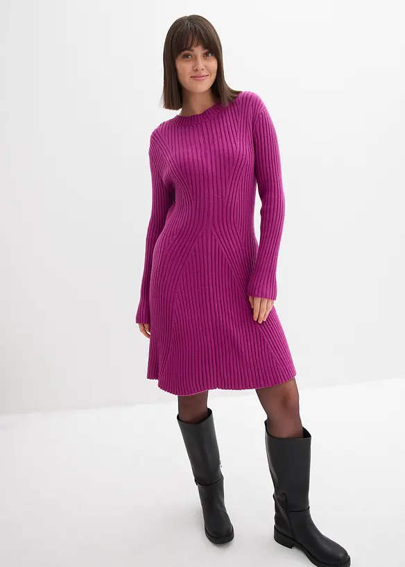 Mini-Strickkleid aus softem Viskose-Mix in lila von vorne (Totalaufnahme) - bonprix Mini-Strickkleid aus softem Viskose-Mix in lila von vorne (Totalaufnahme) - bonprix