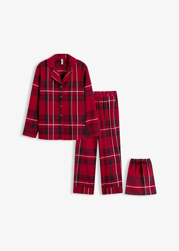 Damen Flanell Pyjama aus weicher Baumwolle mit Geschenktasche in rot von vorne - bonprix