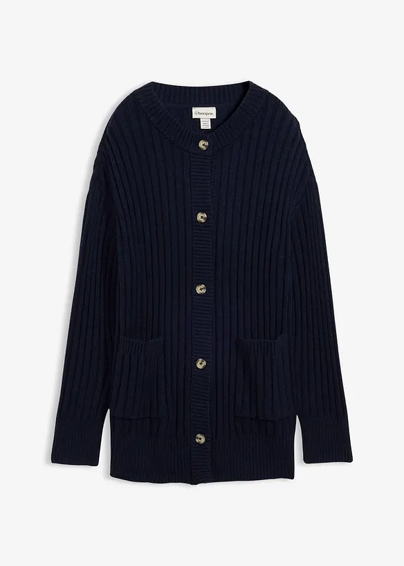 Strickjacke aus softem Viskose-Mix in blau von vorne - bonprix