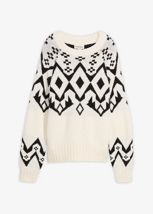Oversize Norweger-Pullover in weiß von vorne - bonprix