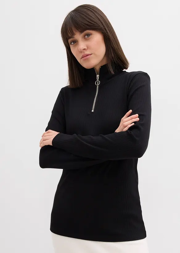 Rippshirt aus softem Viskose-Mix in schwarz von vorne (im Anschnitt) - bonprix