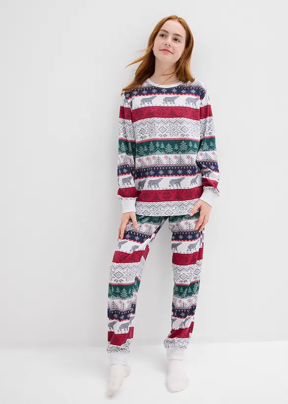 Kinder Pyjama mit weicher Bio-Baumwolle in weiß von vorne (Totalaufnahme) - bonprix