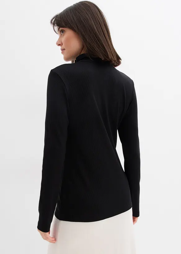 Rippshirt aus softem Viskose-Mix in schwarz von hinten (im Anschnitt) - bonprix