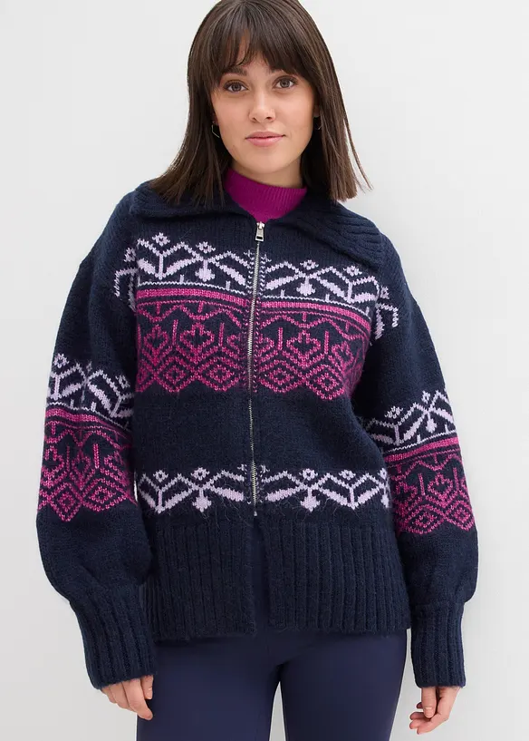 Kurze Norweger-Strickjacke aus dickem Material in blau von vorne (im Anschnitt) - bonprix Kurze Norweger-Strickjacke aus dickem Material in blau von vorne (im Anschnitt) - bonprix