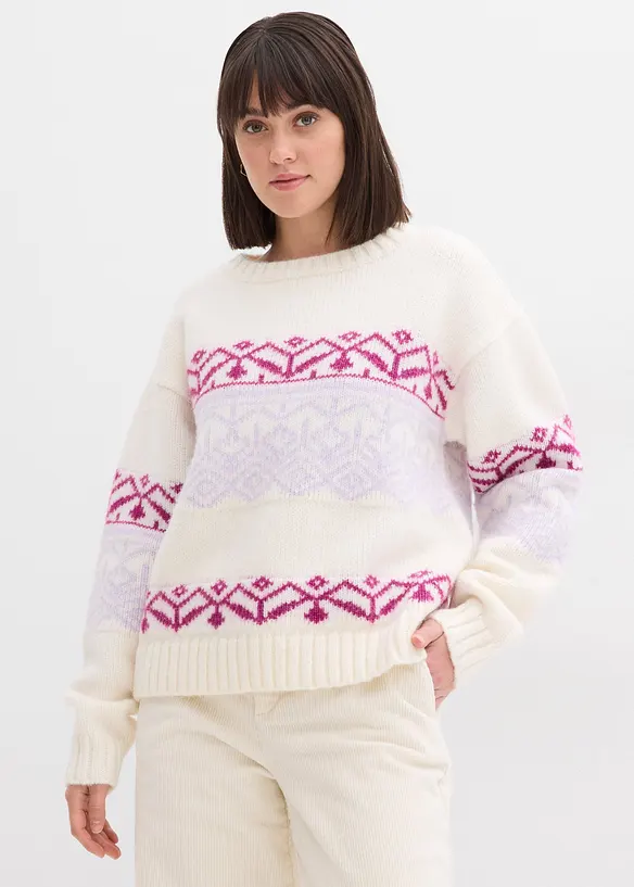 Norweger-Pullover aus dickem Material in weiß von vorne (im Anschnitt) - bonprix Norweger-Pullover aus dickem Material in weiß von vorne (im Anschnitt) - bonprix