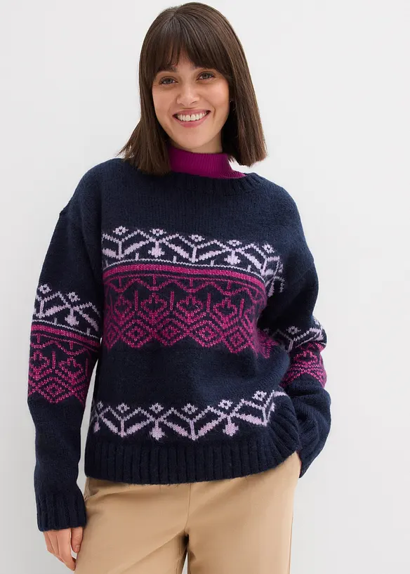 Norweger-Pullover aus dickem Material in blau von vorne (im Anschnitt) - bonprix Norweger-Pullover aus dickem Material in blau von vorne (im Anschnitt) - bonprix