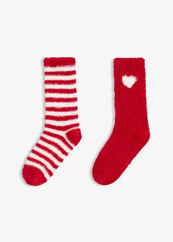 Super softe Kuschelsocke (2er Pack) in rot von vorne - bonprix
