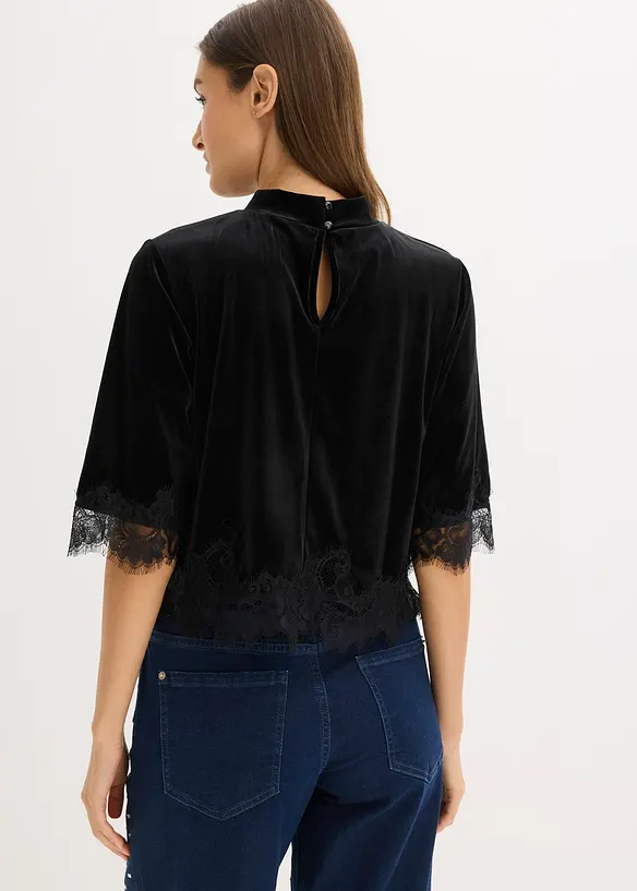 Samtshirt mit Spitze in schwarz von hinten (im Anschnitt) - bonprix Samtshirt mit Spitze in schwarz von hinten (im Anschnitt) - bonprix