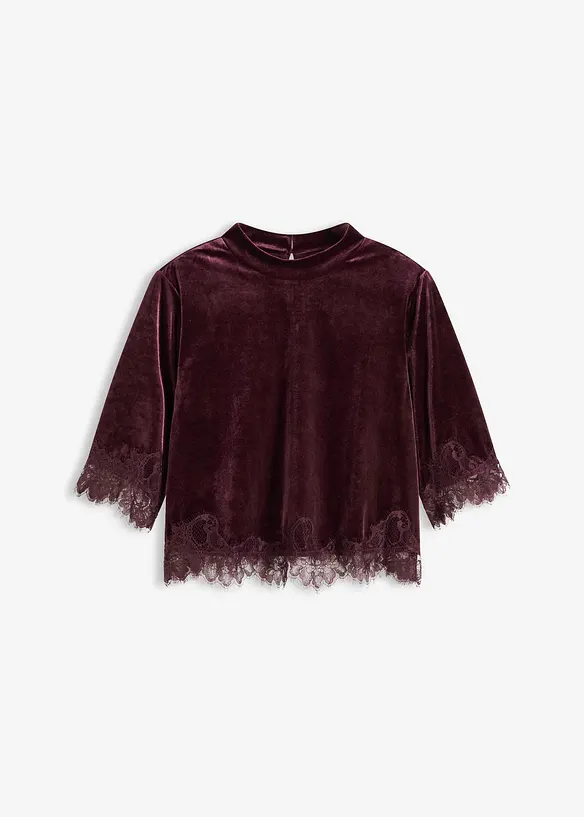 Samtshirt mit Spitze in rot von vorne - bonprix