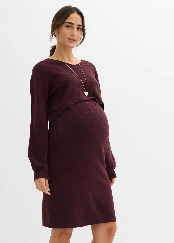 2-teiliges Umstands-Strickset aus Pullover und Rock in rot von vorne (Totalaufnahme) - bonprix