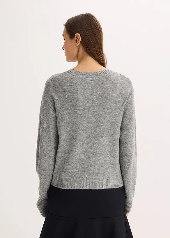 Boxy-Pullover mit Glitzersteinen in grau von hinten (im Anschnitt) - bonprix