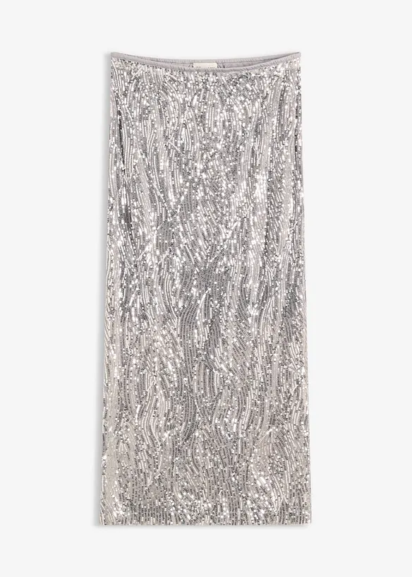Pailletten-Midirock in silber von vorne - bonprix Pailletten-Midirock in silber von vorne - bonprix