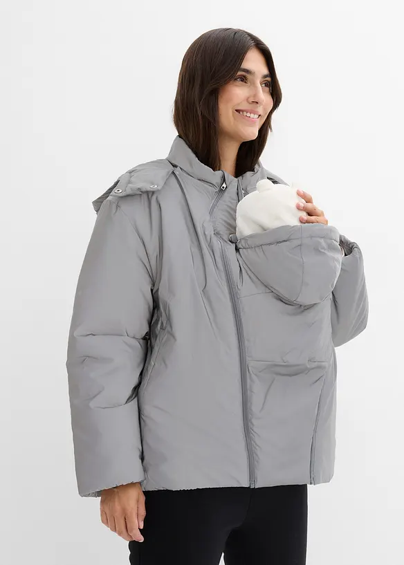 3-in-1 Reflektierende Umstandsjacke mit Trage- und Schwangerschaftseinsatz in grau von vorne (im Anschnitt) - bonprix