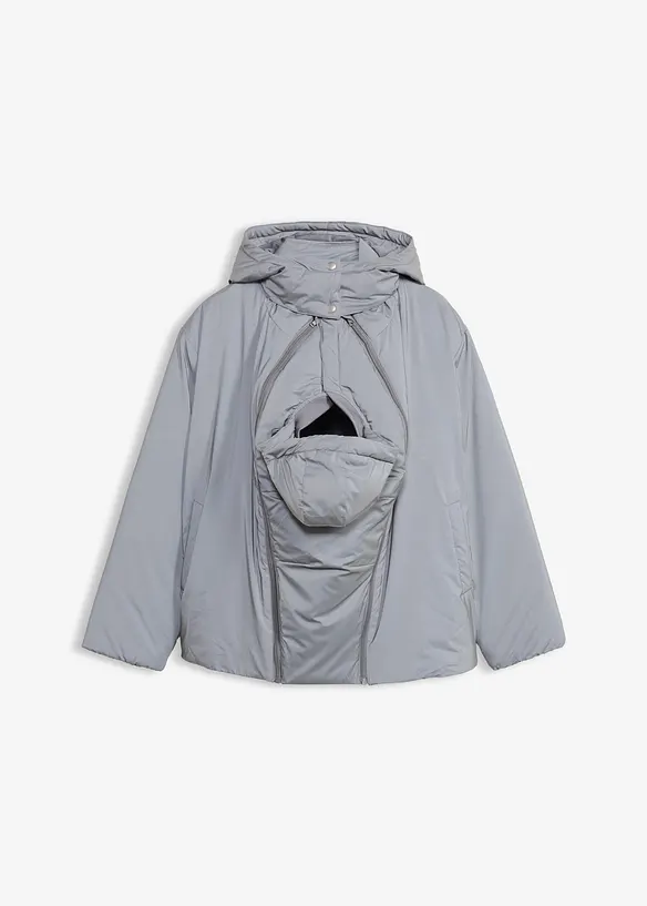 3-in-1 Reflektierende Umstandsjacke mit Trage- und Schwangerschaftseinsatz in grau von vorne - bonprix