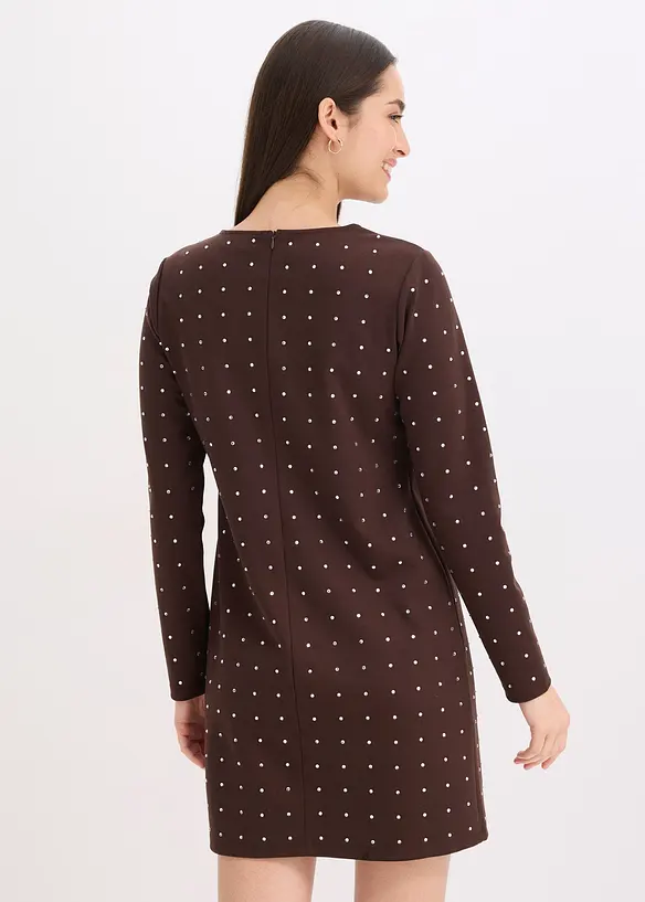 Jerseykleid mit Strass-Applikationen in braun von hinten (Totalaufnahme) - bonprix