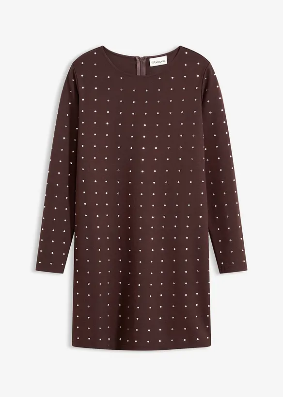 Jerseykleid mit Strass-Applikationen in braun von vorne - bonprix