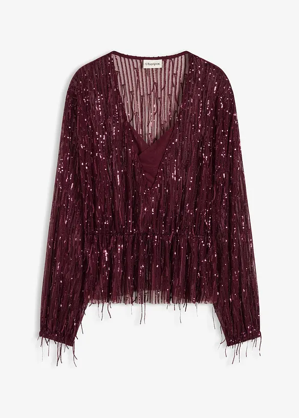 Pailletten-Bluse mit Fransen in rot von vorne - bonprix