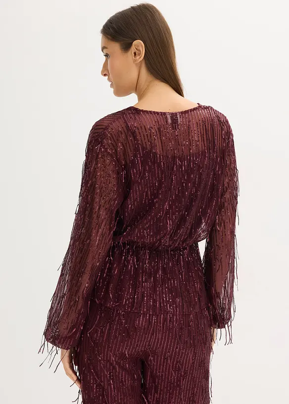 Pailletten-Bluse mit Fransen in rot von hinten (im Anschnitt) - bonprix