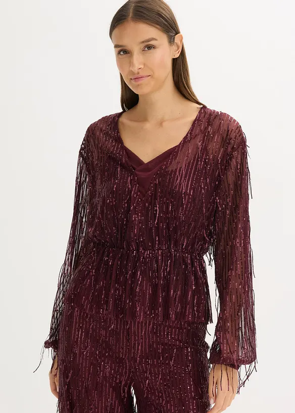 Pailletten-Bluse mit Fransen in rot von vorne (im Anschnitt) - bonprix