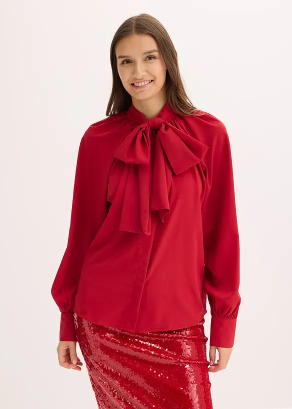 Schluppenbluse in rot von vorne (im Anschnitt) - bonprix Schluppenbluse in rot von vorne (im Anschnitt) - bonprix