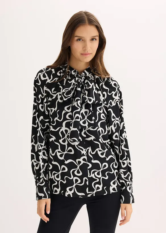 Schluppenbluse in schwarz von vorne (im Anschnitt) - bonprix Schluppenbluse in schwarz von vorne (im Anschnitt) - bonprix