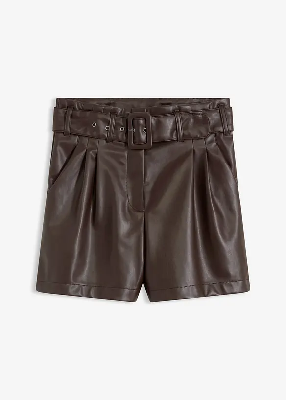 Lederimitat-Shorts mit Gürtel in braun von vorne - bonprix Lederimitat-Shorts mit Gürtel in braun von vorne - bonprix