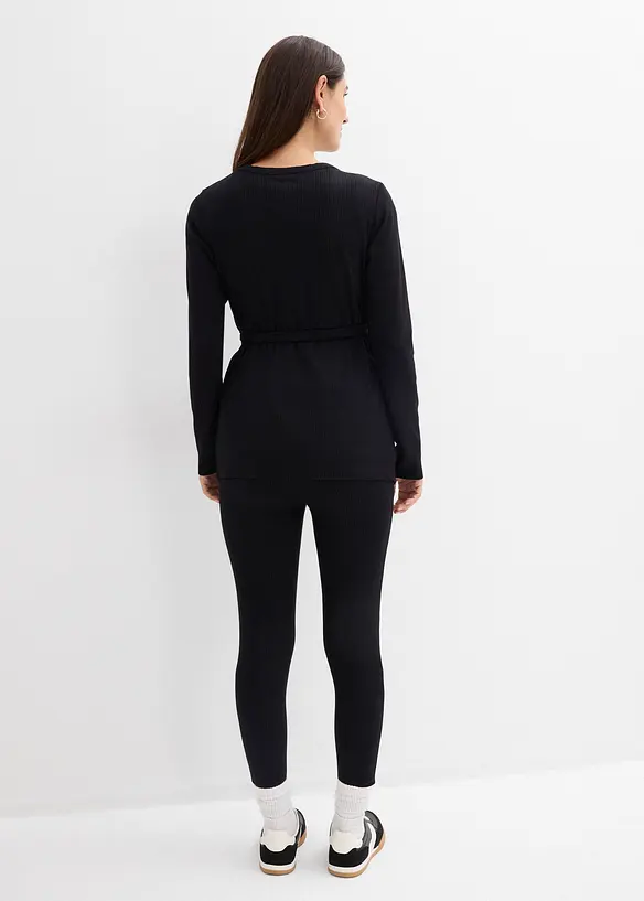Set aus Umstands-Wickelshirt mit bequemer Leggings (2-tlg.Set) in schwarz von hinten (Totalaufnahme) - bonprix