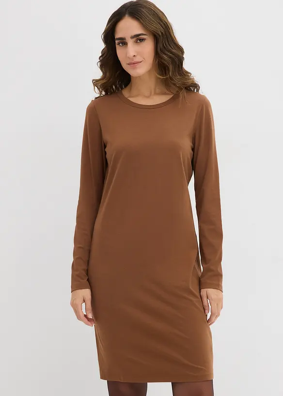 Jerseykleid aus Baumwolle mit Stretch (2er Pack) in braun von vorne (Totalaufnahme) - bonprix